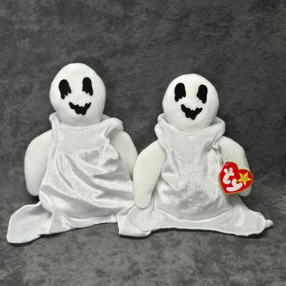 TY Beanie Babies Collection Sheets Hooded Ghost Halloween Pair Beanbag Plush